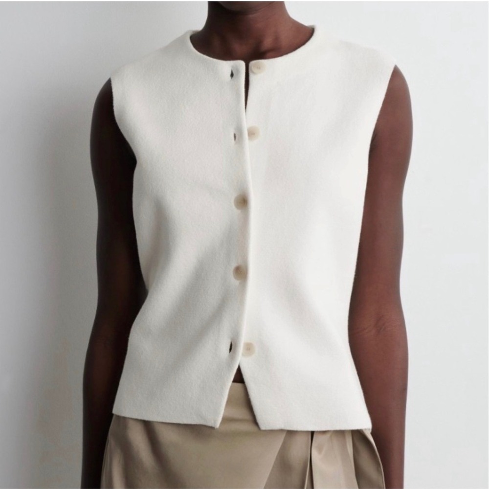 COS Knitted Cotton Vest Ivory Button Up Sleeveless Top - Large